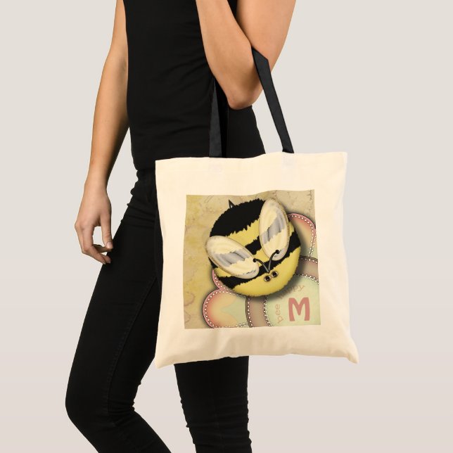 Tote Bag Monogramme personnalisé heureux d'abeille (Devant (produit))