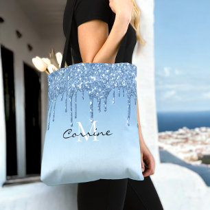 Tote Bag Monogramme personnalisé Ice Blue Parties scintilla