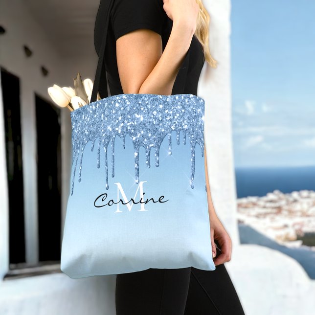 Tote Bag Monogramme personnalisé Ice Blue Parties scintilla (Créateur téléchargé)