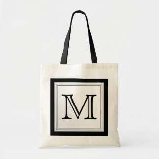 Tote Bag Monogramme personnalisé imprimé. Noir et gris pâle
