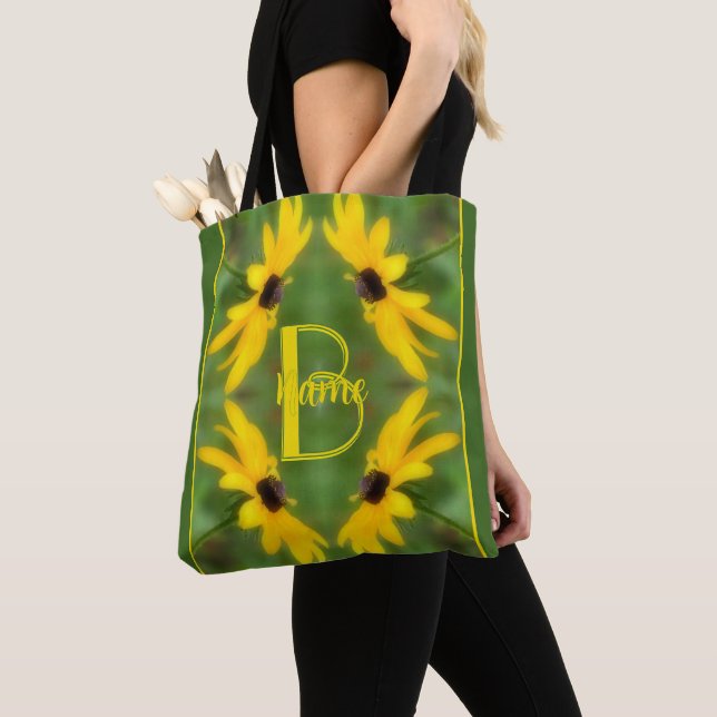 Tote Bag Monogramme personnalisé initial nom Black Eyed Sus (De près)