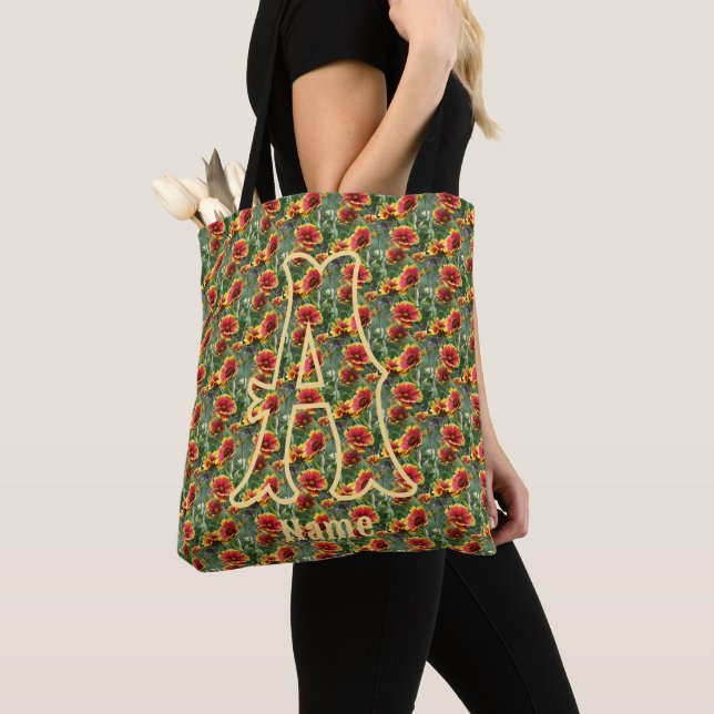 Tote Bag Monogramme personnalisé initial prénom fleurs de m (De près)