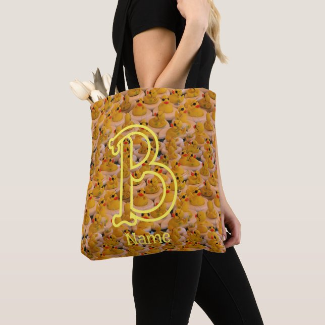 Tote Bag Monogramme personnalisé initiale nom canards en ca (De près)