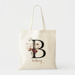 Tote Bag Monogramme personnalisé lettre florale moderne «B»