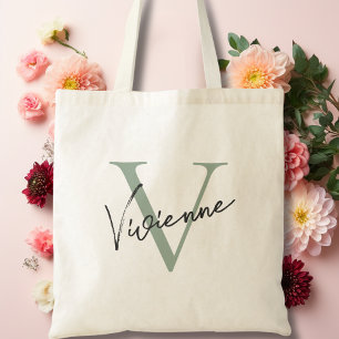 Tote Bag Monogramme personnalisé moderne élégant Sage Green