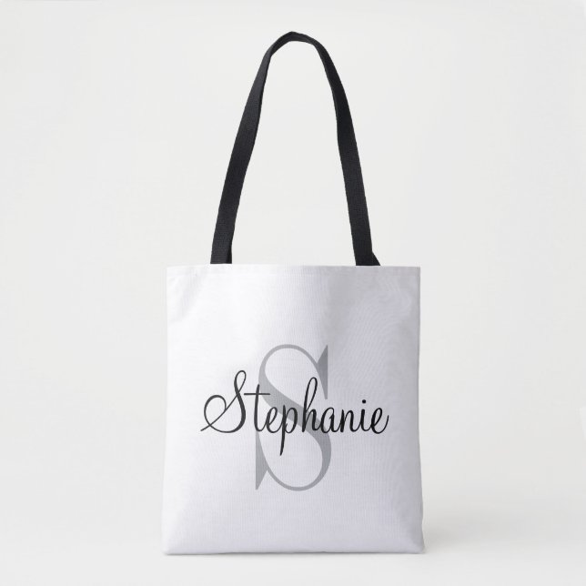Tote Bag Monogramme Personnalisé Moderne et Élégant en Noir (Devant)
