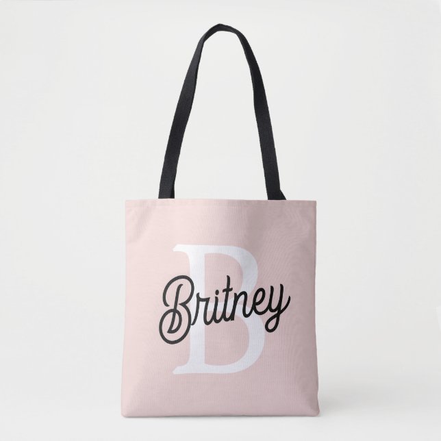Tote Bag Monogramme personnalisé moderne et prénom Rose pas (Devant)