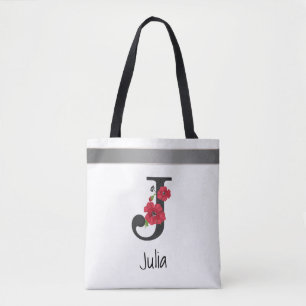 Tote Bag monogramme personnalisé modifiable j texte fleur r