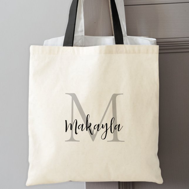 Tote Bag Monogramme personnalisé noir élégant (Créateur téléchargé)