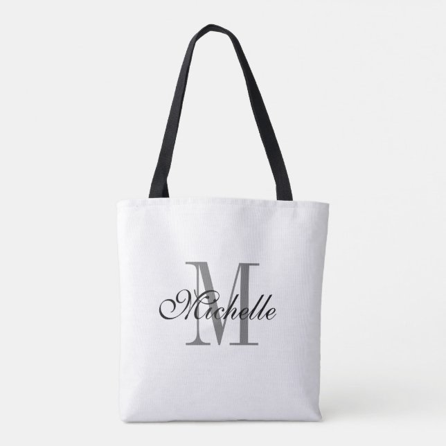 Tote Bag monogramme personnalisé noir et blanc réversible (Dos)