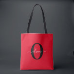 Tote Bag Monogramme personnalisé Nom du script Rouge Noir B<br><div class="desc">Ce monogramme élégant et design de nom de script peut être offert en cadeau pour un anniversaire, mariage, douche nuptiale, anniversaire, fête des mères ou toute occasion. Il peut être personnalisé avec l'initiale et le nom de la personne. Vous pouvez modifier la police, la couleur de police, la taille de...</div>