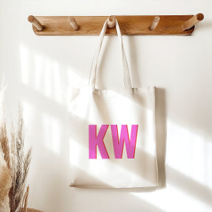 Tote Bag Monogramme personnalisé ombre rose rouge moderne