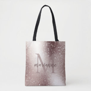 Tote Bag Monogramme personnalisé pailleté argent chic 