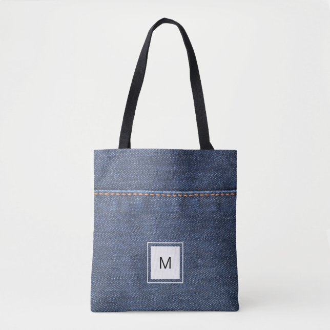 Tote Bag Monogramme personnalisé par style de denim de (Devant)