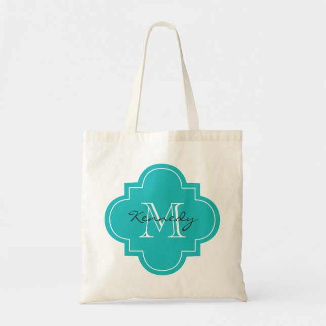 Tote Bag Monogramme personnalisé par turquoise (Devant)