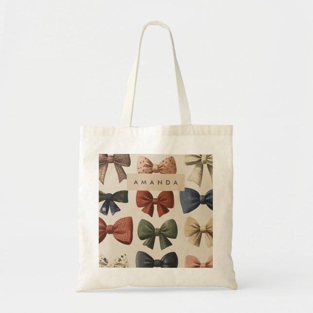 Tote Bag Monogramme Personnalisé Retro Vintage Bow Motif (Devant)