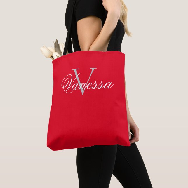 Tote Bag Monogramme personnalisé rouge (De près)