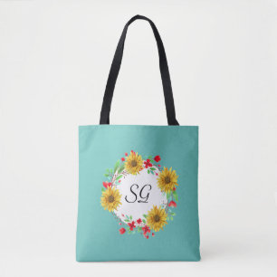 Tote Bag Monogramme personnalisé Sunflower Shopping