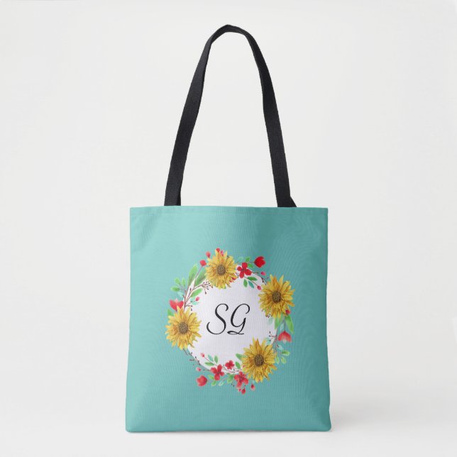 Tote Bag Monogramme personnalisé Sunflower Shopping (Devant)