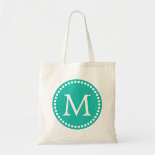 Tote Bag Monogramme personnalisé turquoise et blanc