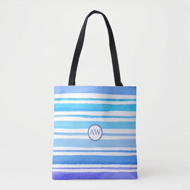 Tote Bag Monogramme personnalisé Vagues marines nautiques (Devant)