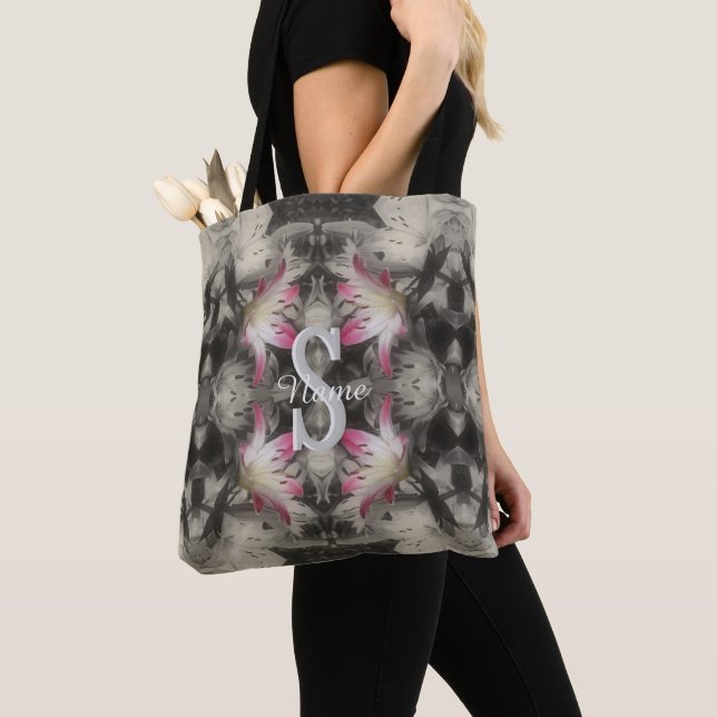 Tote Bag Monogramme personnalisé Vos initiales Nom Lys (De près)