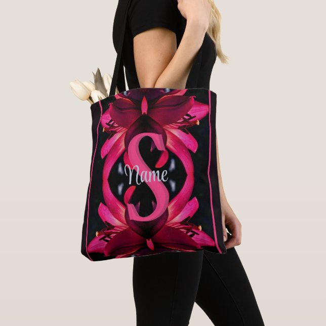 Tote Bag Monogramme personnalisé Votre initiale Nom Art flo (De près)
