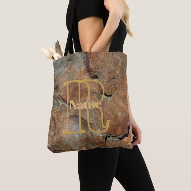 Tote Bag Monogramme personnalisé Votre initiale Nom Granite (De près)