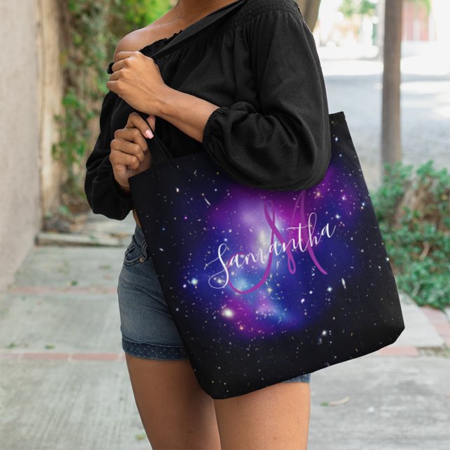 Tote Bag Monogramme Photo Céleste Espace Violet (Purple Celestial Photo Monogram Tote Bag)