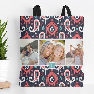 Tote Bag Monogramme photo de la famille Ikat Paisley de la 