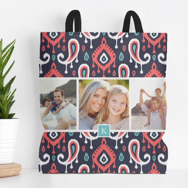 Tote Bag Monogramme photo de la famille Ikat Paisley de la  (Créateur téléchargé)