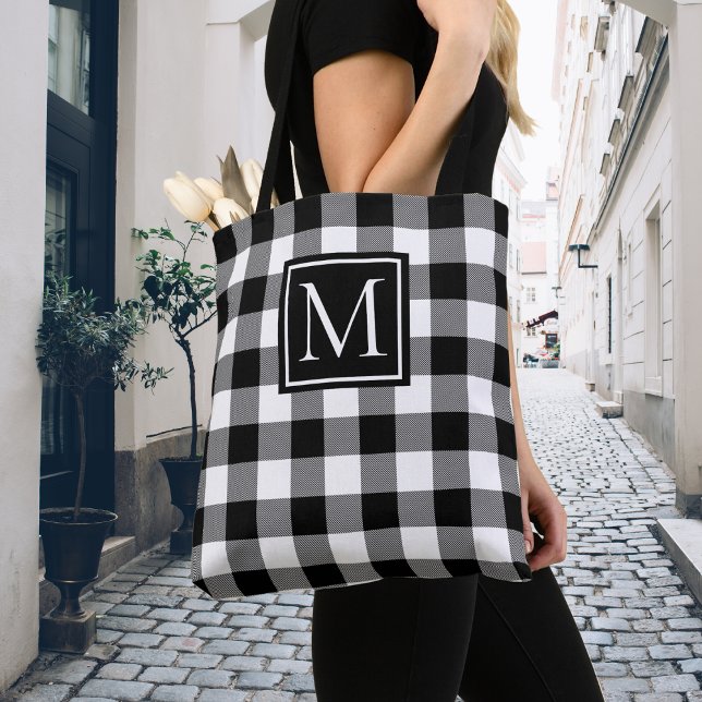 Tote Bag Monogramme plaqué de buffle noir et blanc personna (Créateur téléchargé)