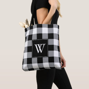 Tote Bag Monogramme plaqué noir rustique noir blanc Buffal