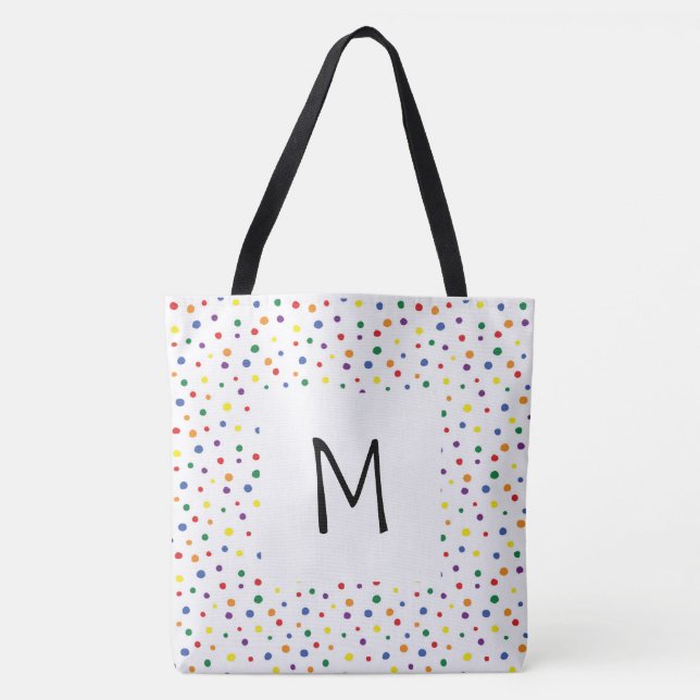 Tote Bag Monogramme Pois arc-en-ciel (Devant)