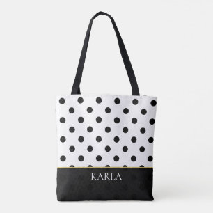 Tote Bag Monogramme Pois noir et blanc