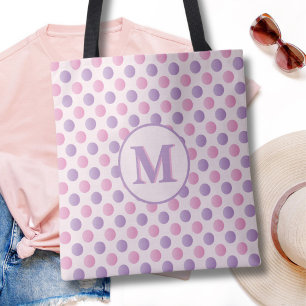 Tote Bag Monogramme Pois Pastel Rose Et Violet