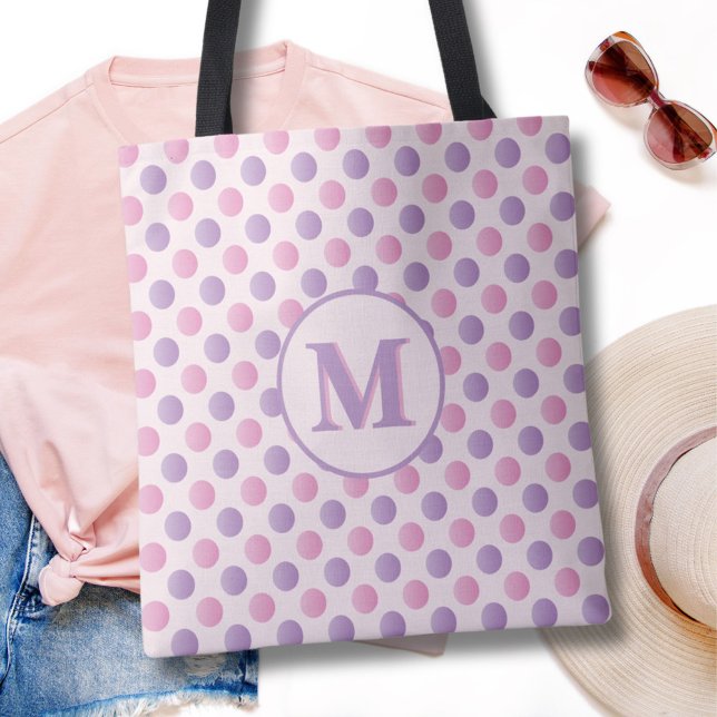 Tote Bag Monogramme Pois Pastel Rose Et Violet (Créateur téléchargé)