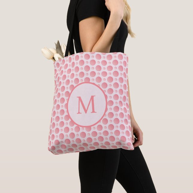 Tote Bag Monogramme Pois rose pâle (De près)