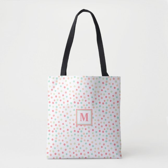 Tote Bag Monogramme Polka-point mignon en rose, bleu et ver (Devant)
