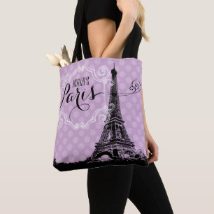 Tote Bag Monogramme pourpre en pastel de Tour Eiffel