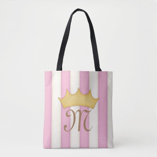 Tote Bag Monogramme Princesse Couronnée de Rayures Victorie (Devant)