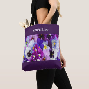 Tote Bag Monogramme Purple Bleu Blanc Floral Flamme cadeau