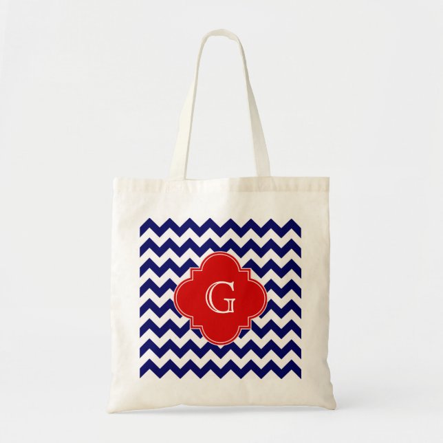 Tote Bag Monogramme Quatrefeuilles Rouge Chevron ZigZag Bla (Devant)