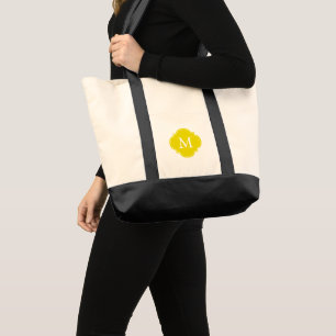 Tote Bag Monogramme Quatrefoil personnalisé jaune