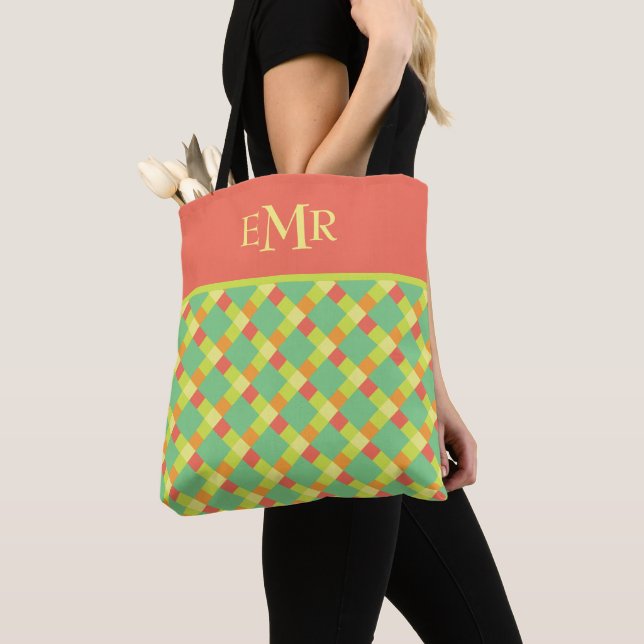 Tote Bag Monogramme rayures de carreaux Soft Summer (De près)