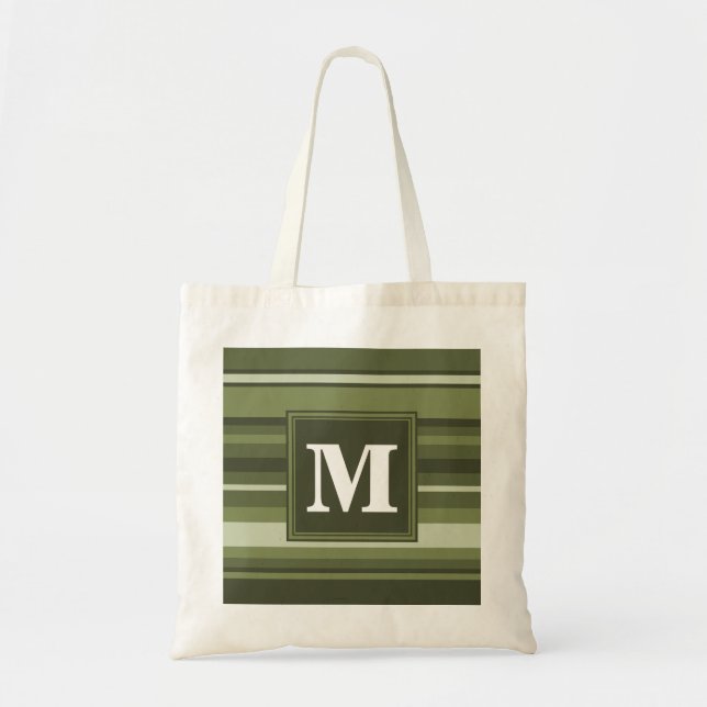Tote Bag Monogramme rayures vert olive (Devant)