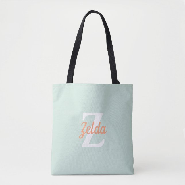 Tote Bag Monogramme Retro personnalisé Vert orange (Devant)