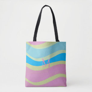 Tote Bag Monogramme rose Bleu Jaune Design moderne