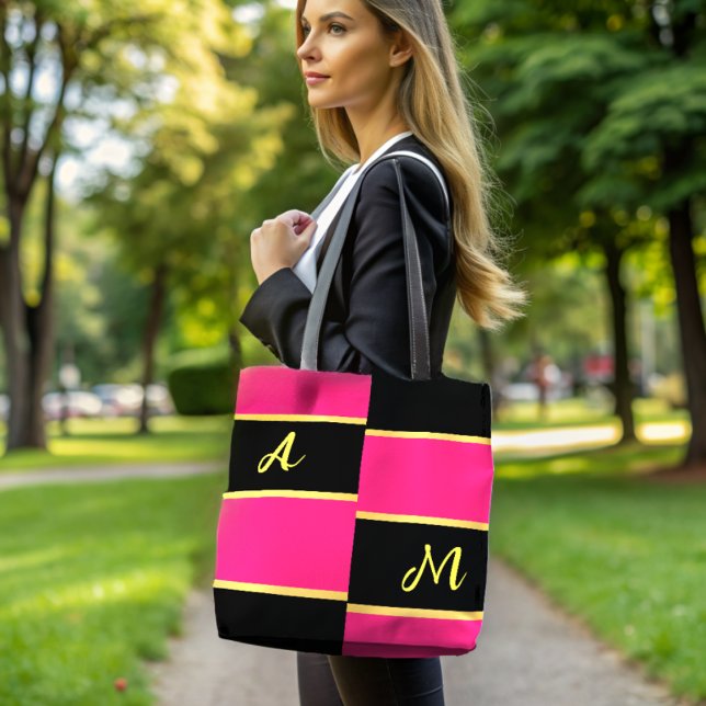 Tote Bag Monogramme rose bloc couleur chic (Créateur téléchargé)