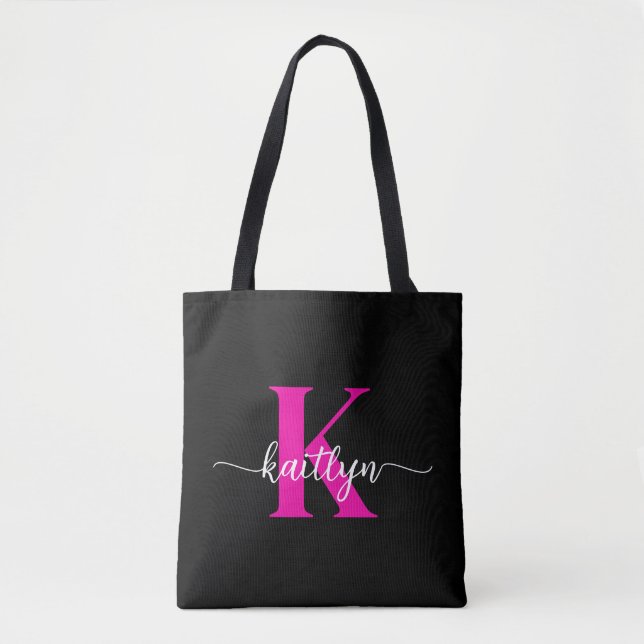 Tote Bag Monogramme Rose Chaude Noir (Devant)
